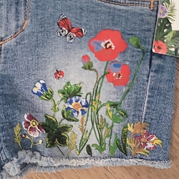 NWT Nathalie Lete x H&M printed floral butterfly stretch denim shorts 18m-2T - Picture 2 of 8
